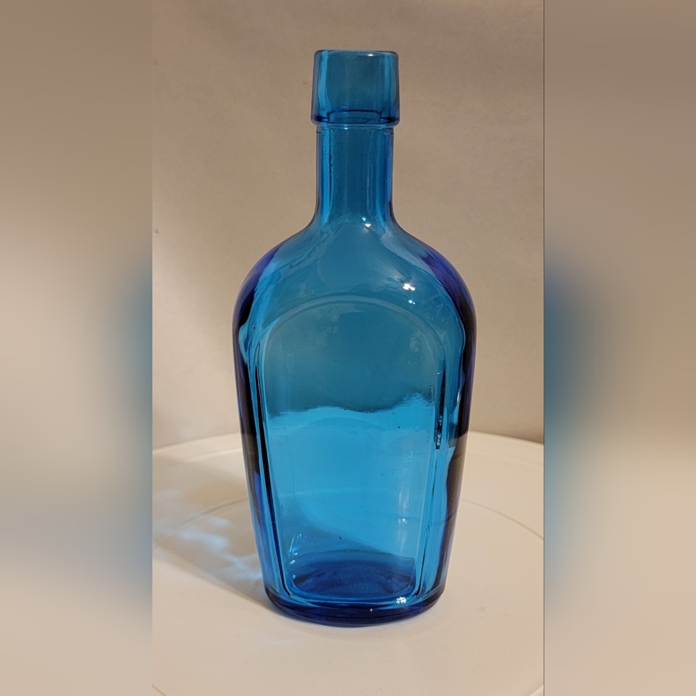Vtg Wheaton NJ Blue Glass Medicine Bottle 6 Inch